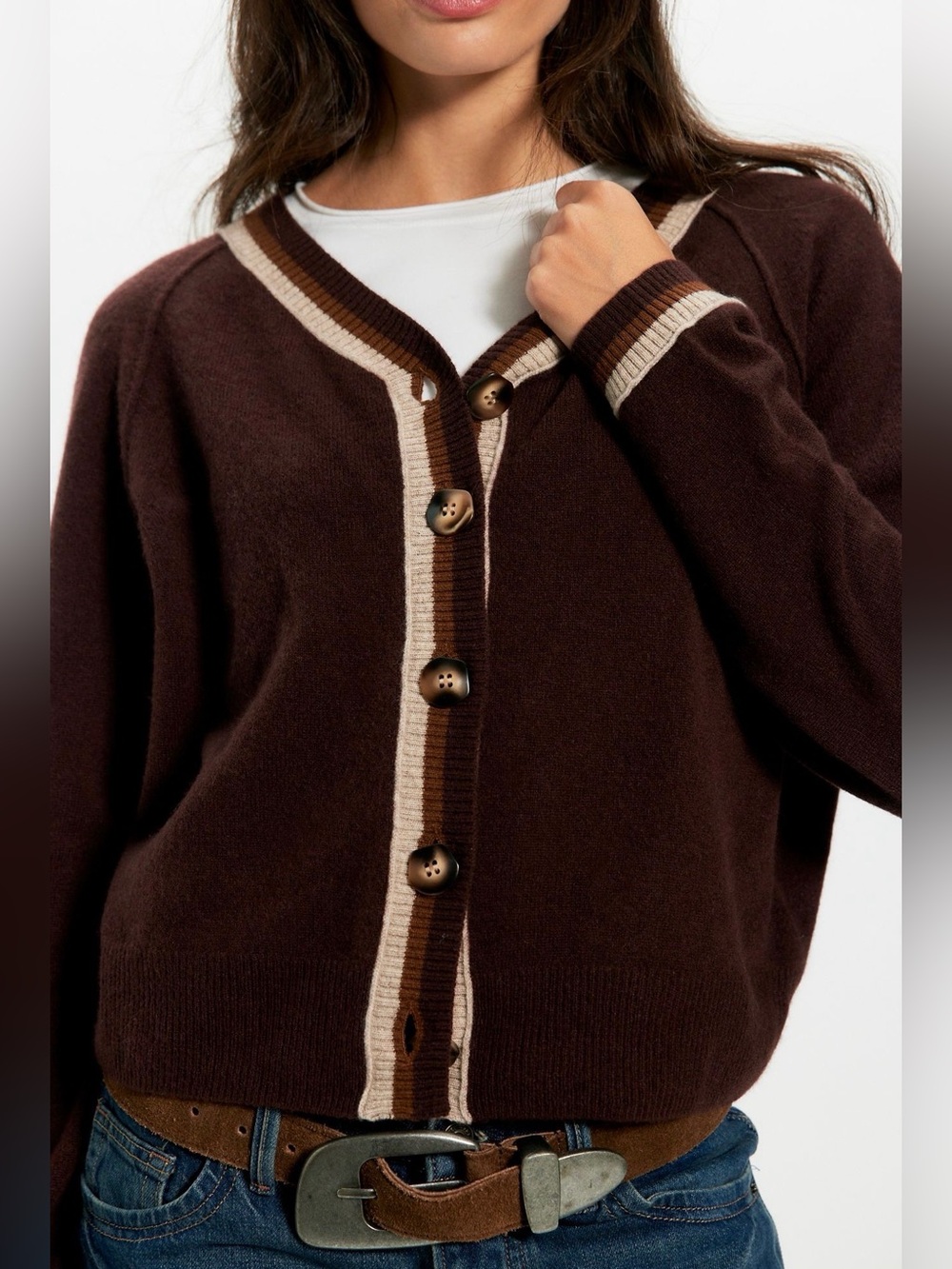 Free People Paige Cashmere Cardi in Chocolate